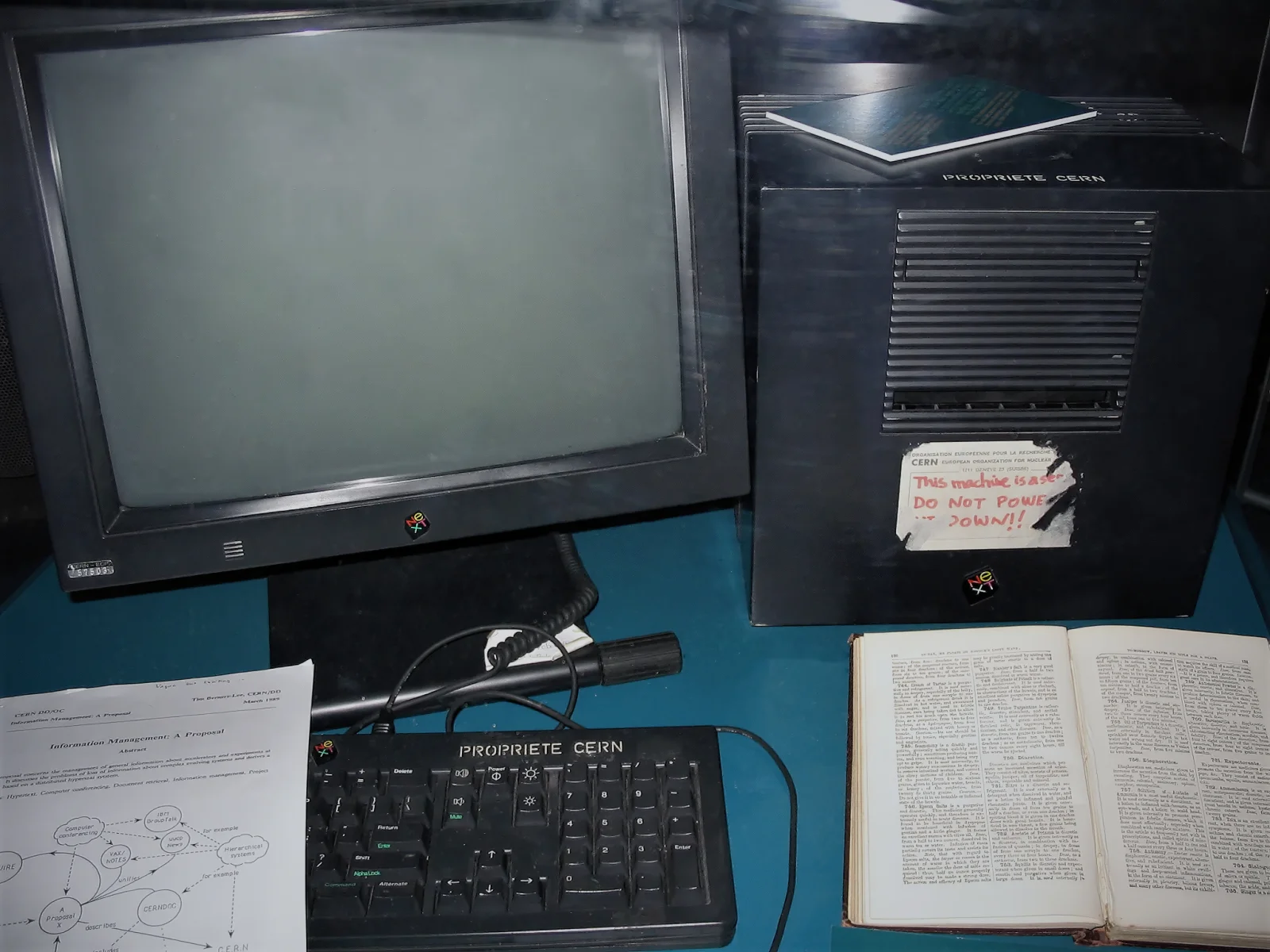 Tim Berners-Lee's NeXT workstation, the first web server, CERN, 1991.